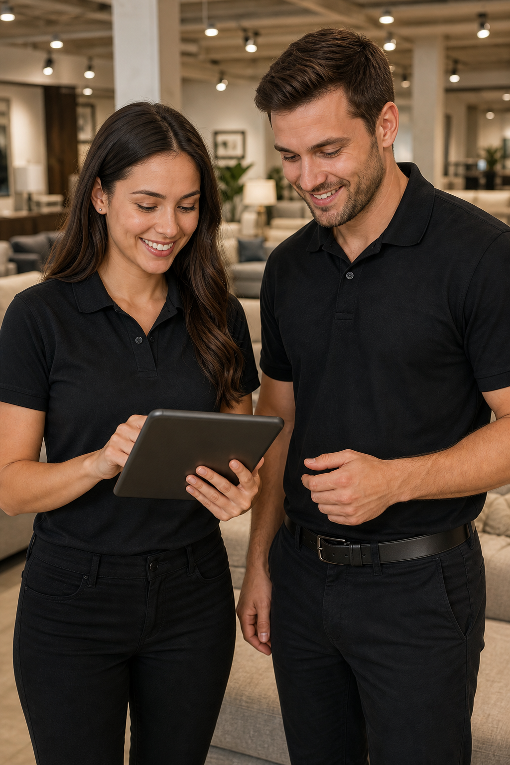 Store team collaborating on a tablet